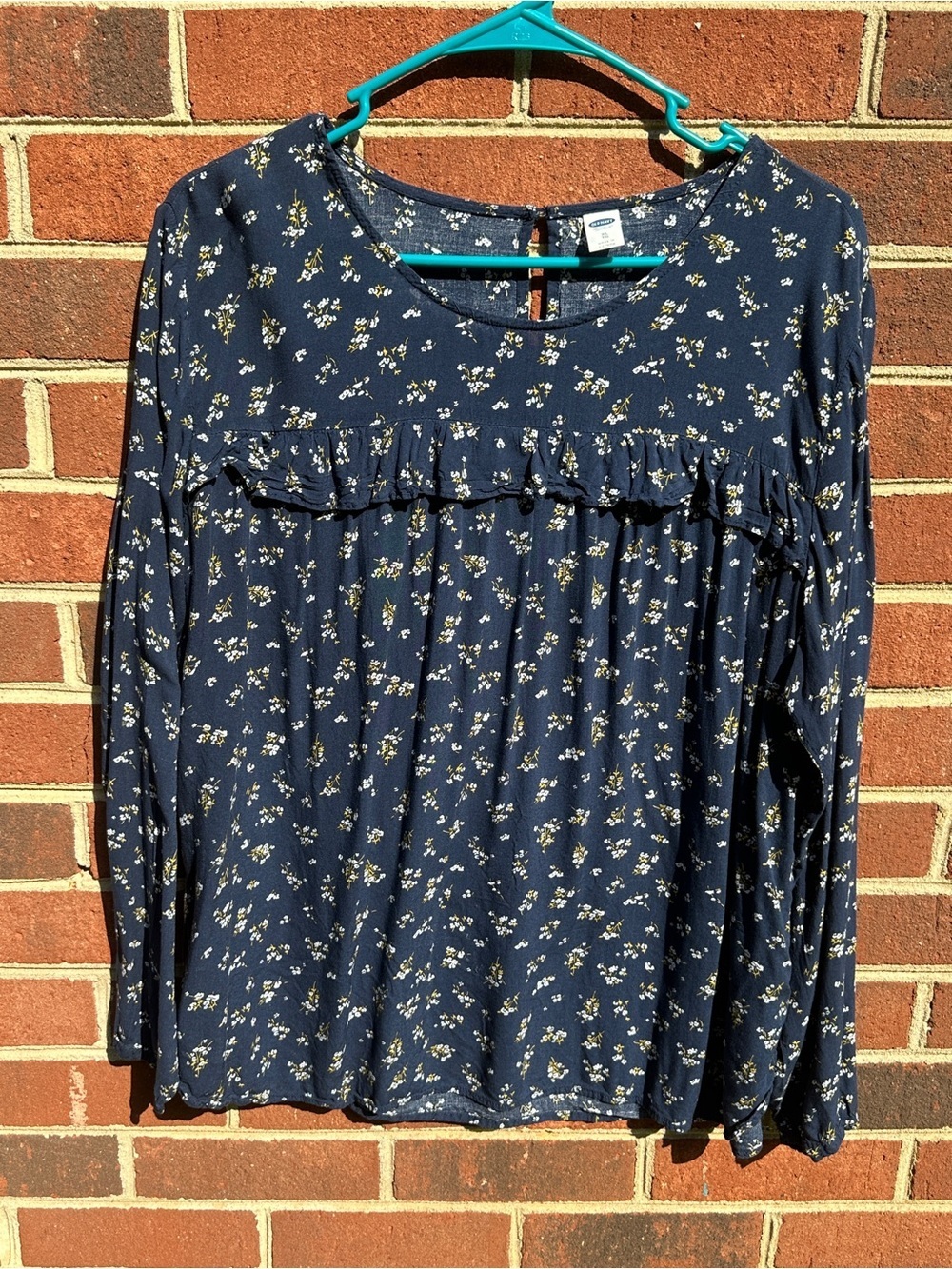 Old Navy Navy Floral Ruffle Blouse XL Boho Cottagecore Top